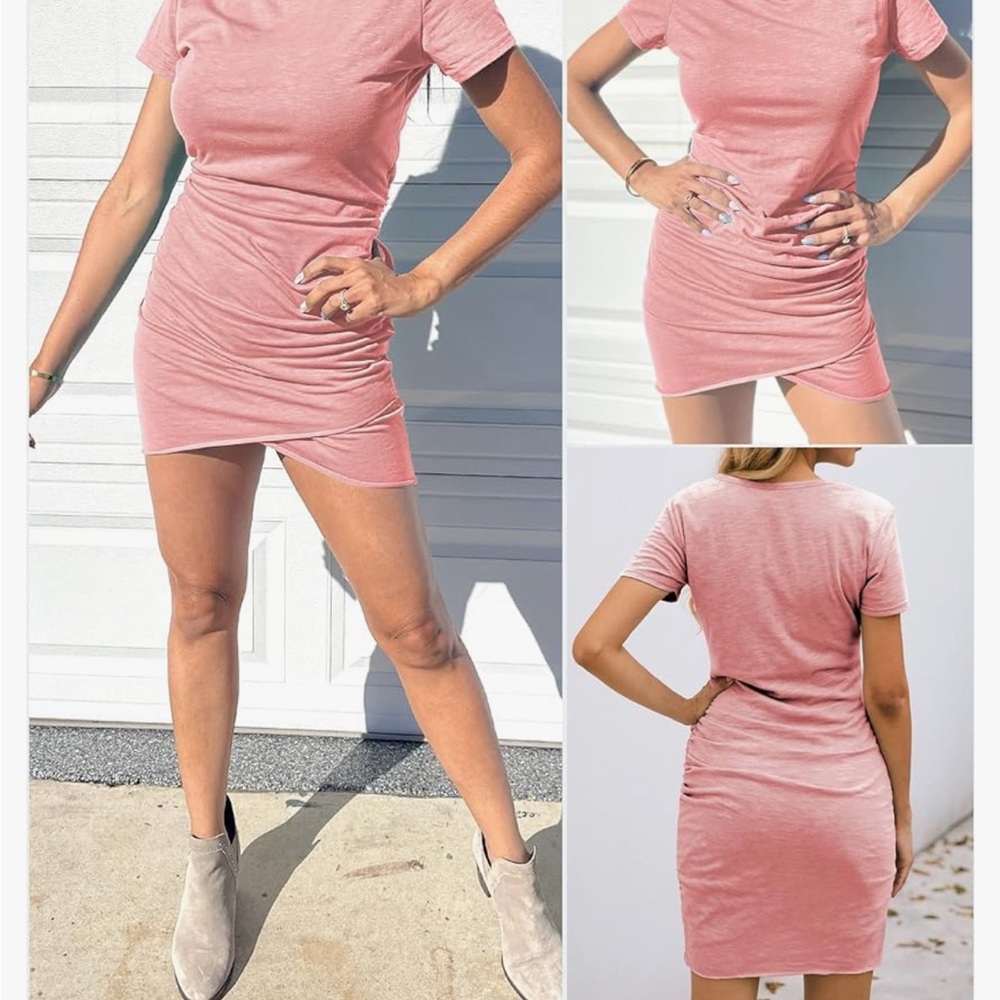 Story Pink Crew Neck Shirt Dress